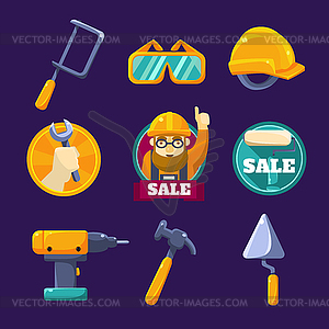 Tools for Building, Sale. Set - vector clipart