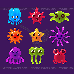 Cartoon Sea Animals, Marine Life Colorful - vector clipart