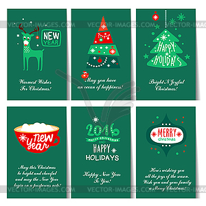 Set of Christmas and New Year greeting cards - vector image