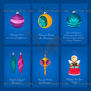 Holiday cards with christmas balls and toys - color vector clipart