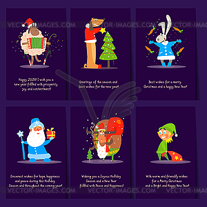 Set of Christmas and New Year greeting cards - vector image