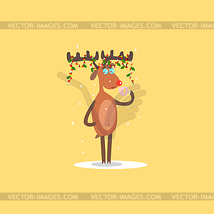 Reindeer with Garlands on Horns - vector image