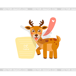 Cute deer with sign for text - vector clip art