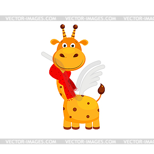 Funny Small Giraffe Wearing Scarf. Cute - vector clipart