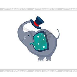 Elephant Holding Hat with Trunk. Illustartion - color vector clipart