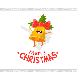 Cheerful Christmas card with bell - vector image