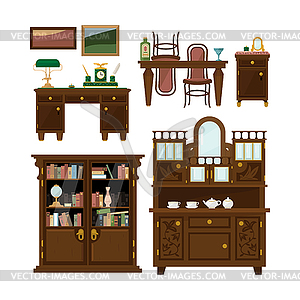 Classic furniture set in flat style - vector clip art
