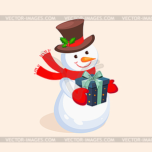 Cheerful Snowman holding Present - vector clipart / vector image