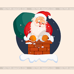 Santa Claus in Chimney on Christmas Eve - vector image