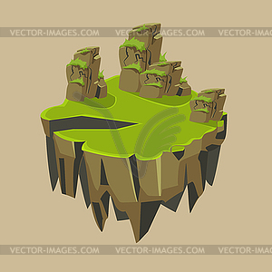 Cartoon Stone Grassy Isometric Island for Game, - vector clipart