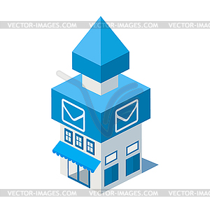 Isometric post office building icon - color vector clipart