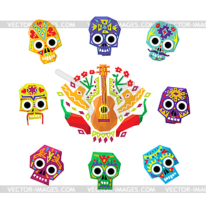 Mexico flowers, skull elements - vector image