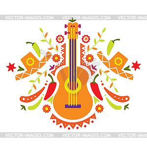 Mexia, guitar and various elements - vector clipart