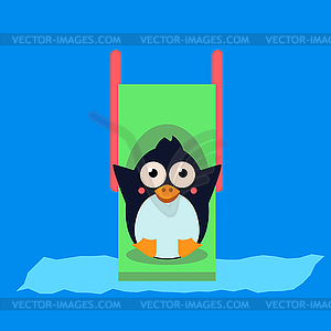 Penguin Riding Roller Coaster. Illustartion - vector clip art