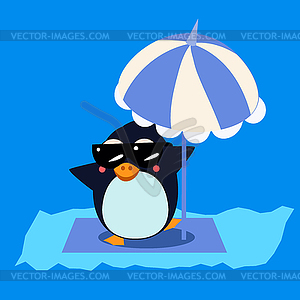 Penguin with Umbrella on Iceberg - vector clipart