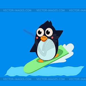 Penguin Surfing. Illustartion - vector clip art