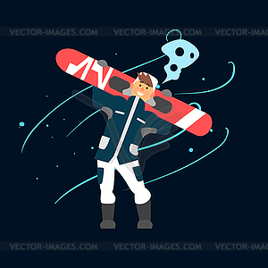 Boy Holding Snowboard - vector clipart