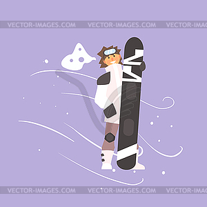 Boy wearing Goggles Holding Snowboard - vector clipart