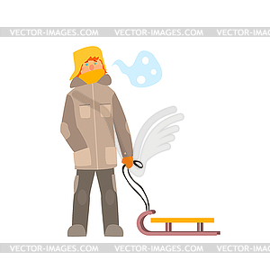 Boy with Sled. Winter - vector image