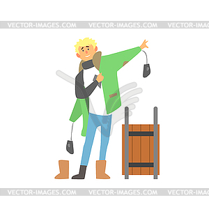 Boy Wearing Winter Clothes with Sledge - vector image