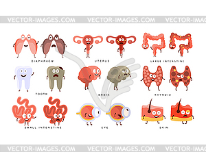 Healthy vs Unhealthy Human Organs Infographic - vector clipart