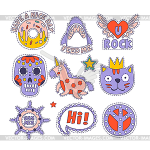 Skull, Doughnut, Cat And Others Bright Childish - vector clip art