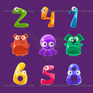 Numbers Shaped Animals And Other Jelly Creatures Set - vector clip art