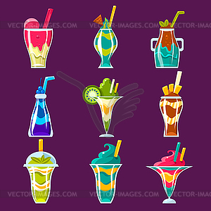 Smoothies And Sweet Multilayered Cocktails - vector image