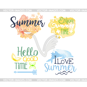 Summer Vacation Promo Signs Colorful Set - vector image