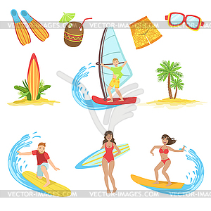 Surfing Vacation Icon Set - vector clipart