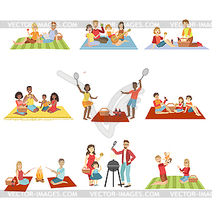 Families On Picnic Outdoors - royalty-free vector clipart