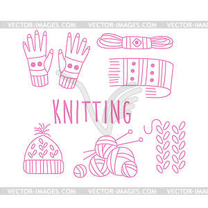 Knitting Related Object Collection With Text - vector image