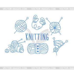 Knitting Related Icon Set With Text - vector image