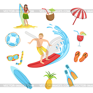 Beach And Surfing Holidays Icon Set - vector clipart