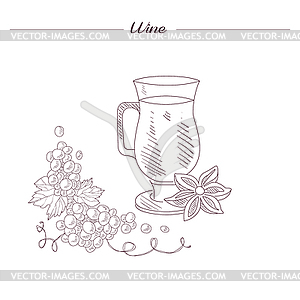 Glass Of Spiced Hot Wine Realistic Sketch - vector clipart / vector image