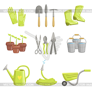 Gardening Equipment Set Of Icons - vector clip art