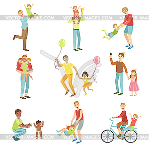 Fathers Playing With Kids Set Of s - vector image