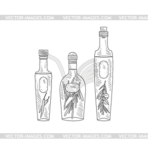 Olive Oil With Herbs Assortment Realistic Sketch - vector image