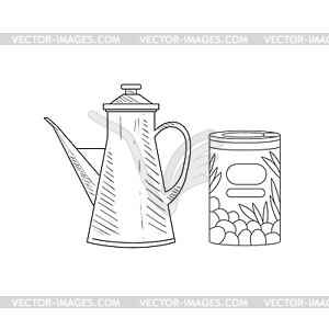 Can Of Olives And Old-school Pitcher Realistic - vector clipart