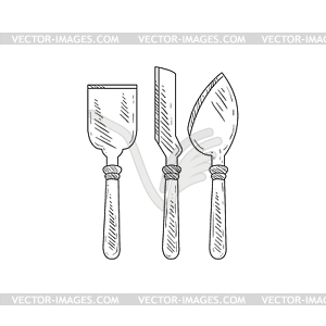 Three Special Knives For Cheese Realistic Sketch - vector clipart