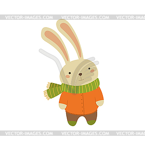 Rabbit In Orange Warm Coat Childish - vector EPS clipart