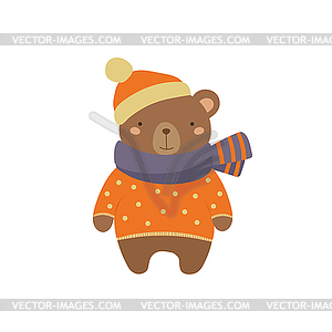 Brown Bear In Polka-dotted Sweater Childish - vector clipart