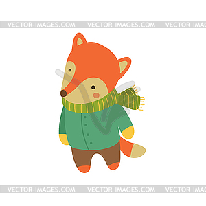 Fox In Green Warm Coat Childish - vector clipart