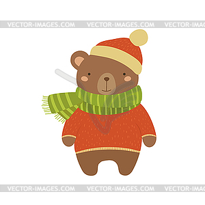 Brown Bear In Red Sweater Childish - vector clipart