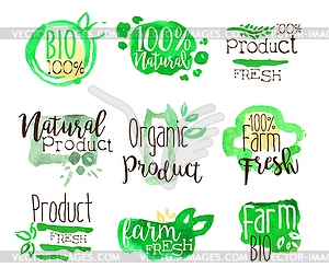 Healthy Bio Food Promo Signs Colorful Set - vector image