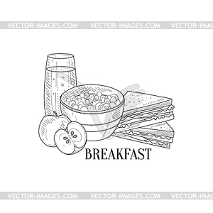 Breakfast With Porridge, Sandwich And Juice - vector image