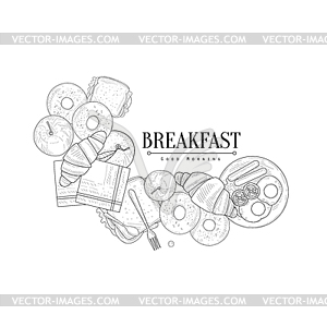 Full English Breakfast Set Realistic Sketch - vector image