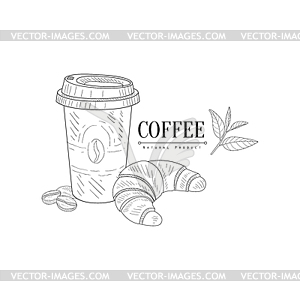 Take Away Coffee And Croissant Realistic Sketch - vector clip art