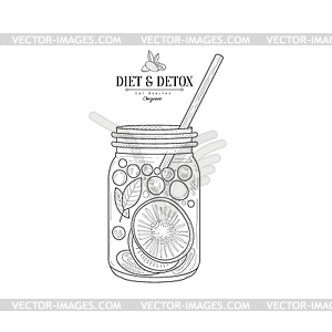 Fruit Smoothie In Jar Realistic Sketch - vector image
