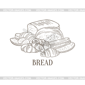 Bread And Pastry Still Life Realistic Sketch - vector clip art